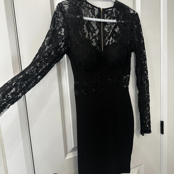 Fashion Nova Black Lace Long Sleeve Bodycon Mini Dress – XS - Picture 1 of 7